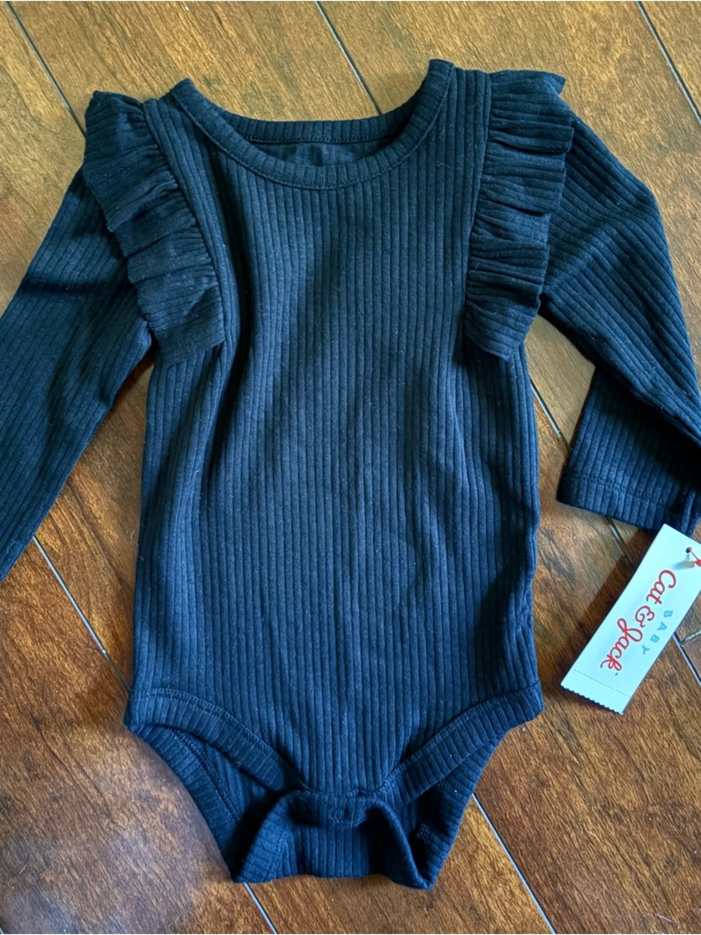 Target Black Ribbed Long-Sleeve Ruffle One-Piece Bodysuit